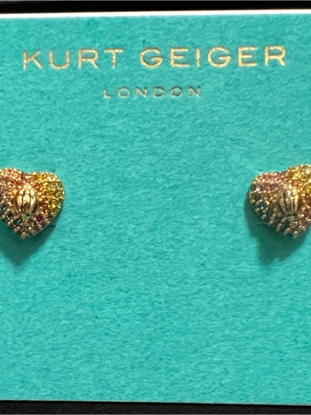 Kurt Geiger Gold Tone Multicolor Heart Stud Earrings